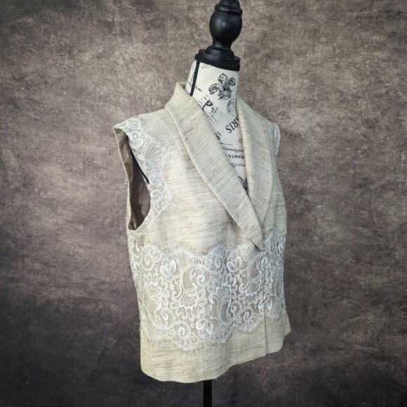 COUTURE ST JOHN Beige 100% Raw Silk lined Sleeveless Jacket sz 16 NWT - Picture 3 of 8